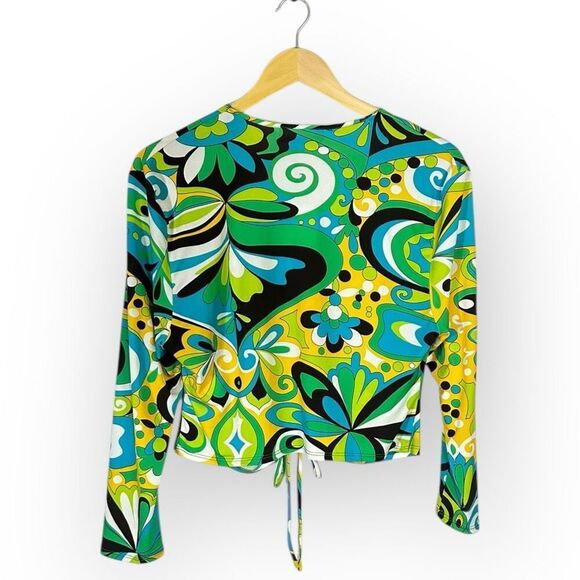 Brand New Zara Women’s Size 2XL XXL Green Retro Print Blouse Top Long Sleeve - Picture 2 of 7